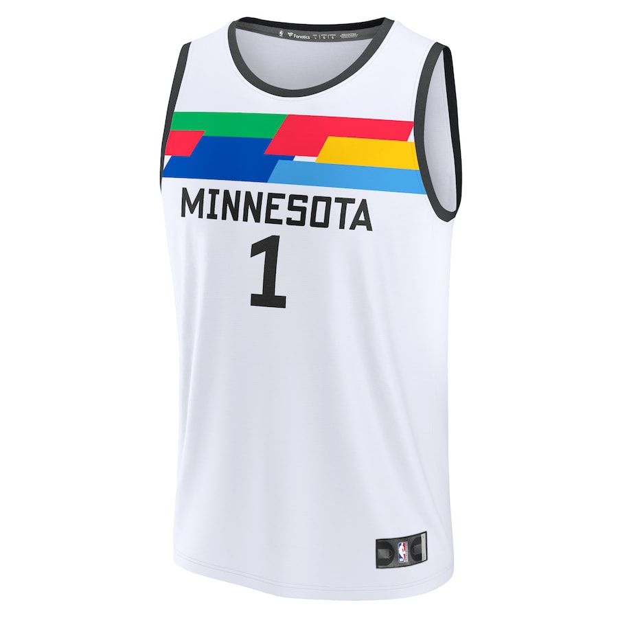 Men Minnesota Timberwolves #1 Anthony Edwards Fanatics Branded White City Edition 2022-23 Fastbreak NBA Jersey->minnesota timberwolves->NBA Jersey